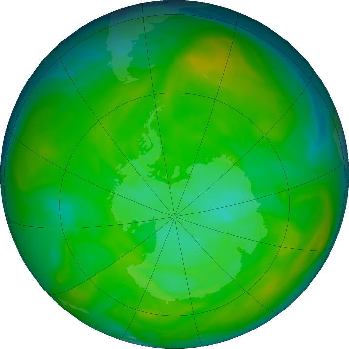Antarctic ozone map for 09 December 2019